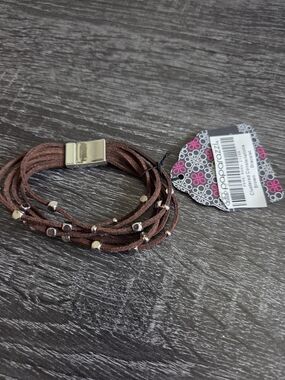paparazzi Brown Multi-Strand Suede Wrap Bracelet with Metallic Beads